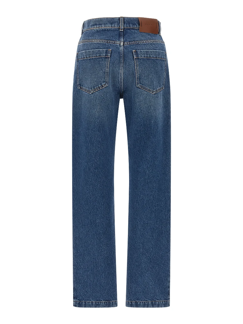 Blue Cotton Straight-Leg Jeans