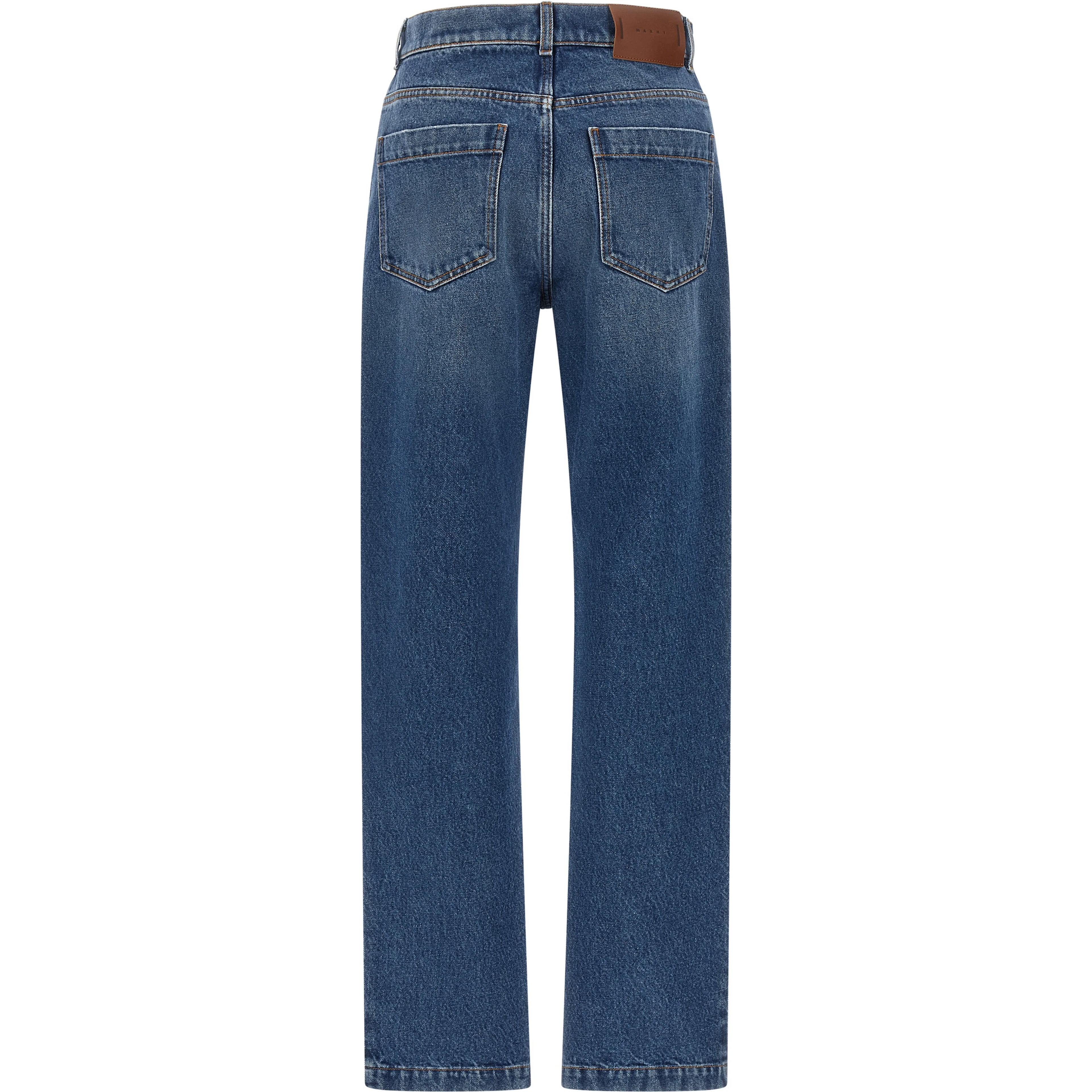 Blue Cotton Straight-Leg Jeans