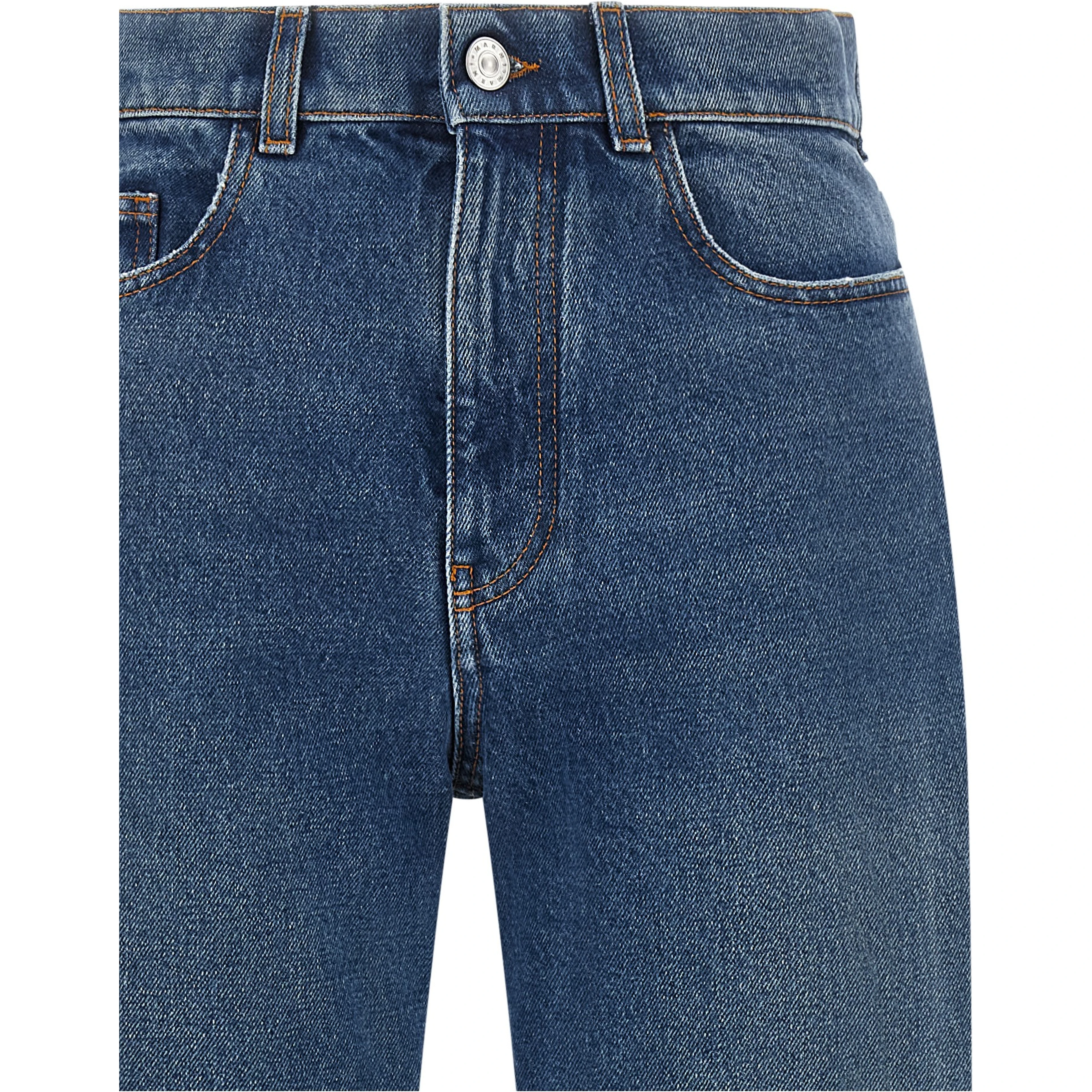 Blue Cotton Straight-Leg Jeans