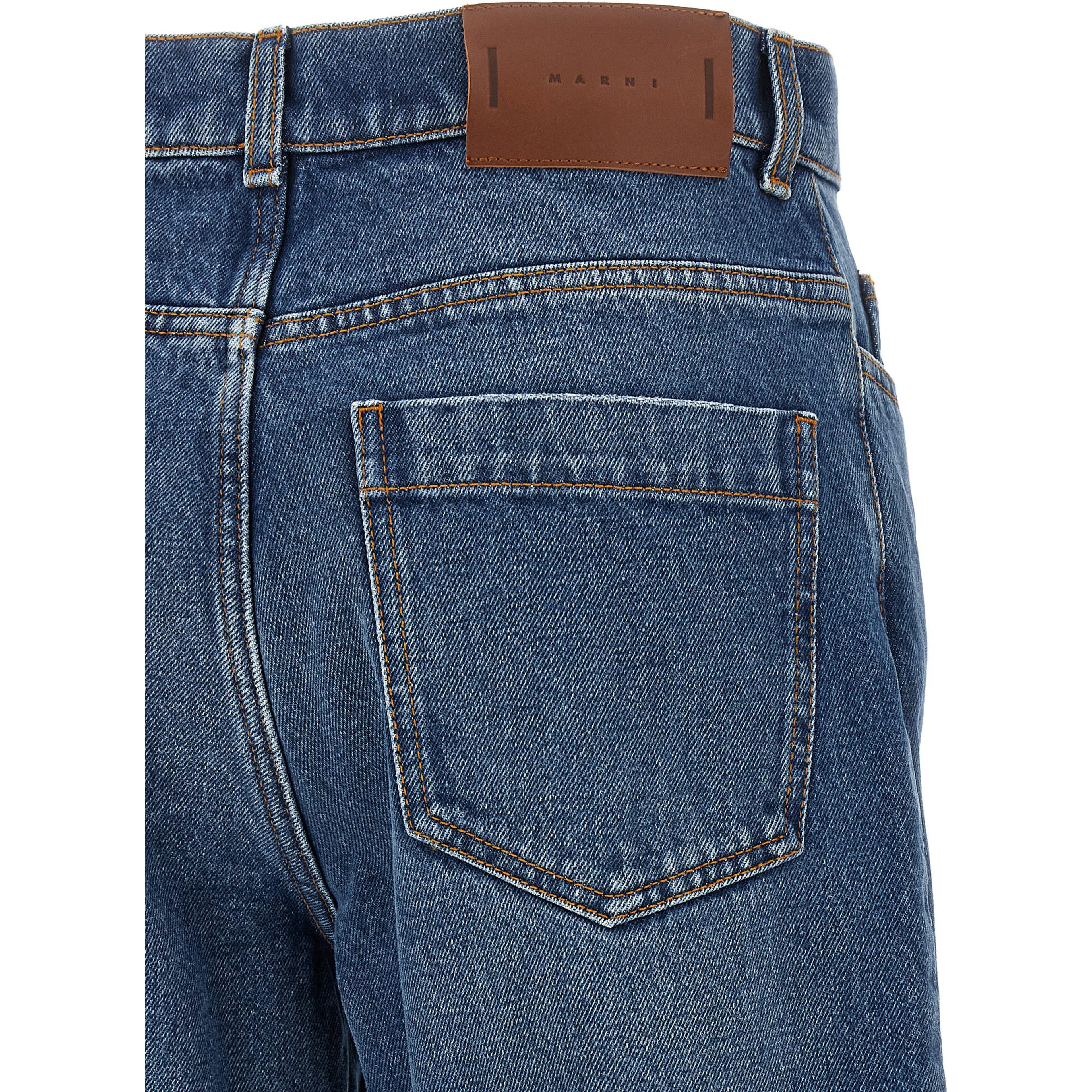 Blue Cotton Straight-Leg Jeans