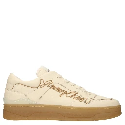 Beige Leather Low Top Sneakers