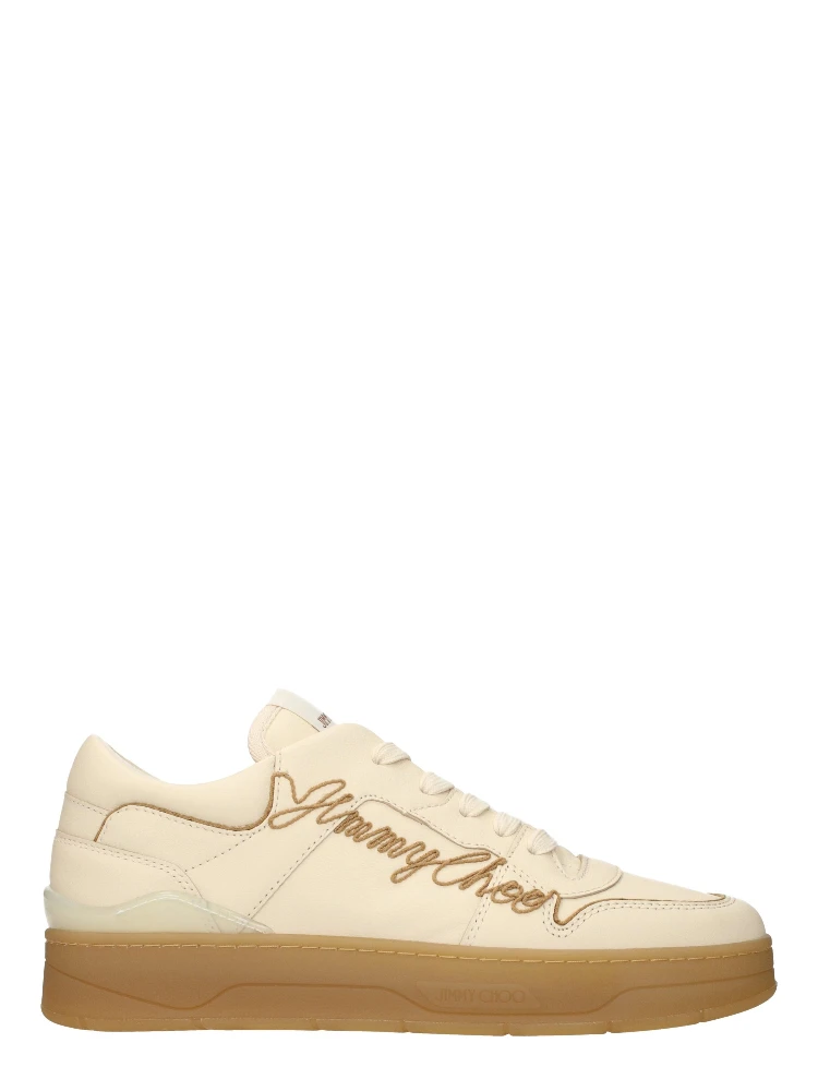 Beige Leather Low Top Sneakers