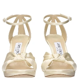 Beige Satin Platform Sandals
