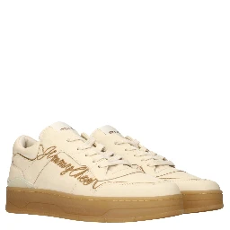 Beige Leather Low Top Sneakers