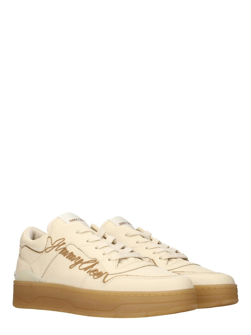 Beige Leather Low Top Sneakers