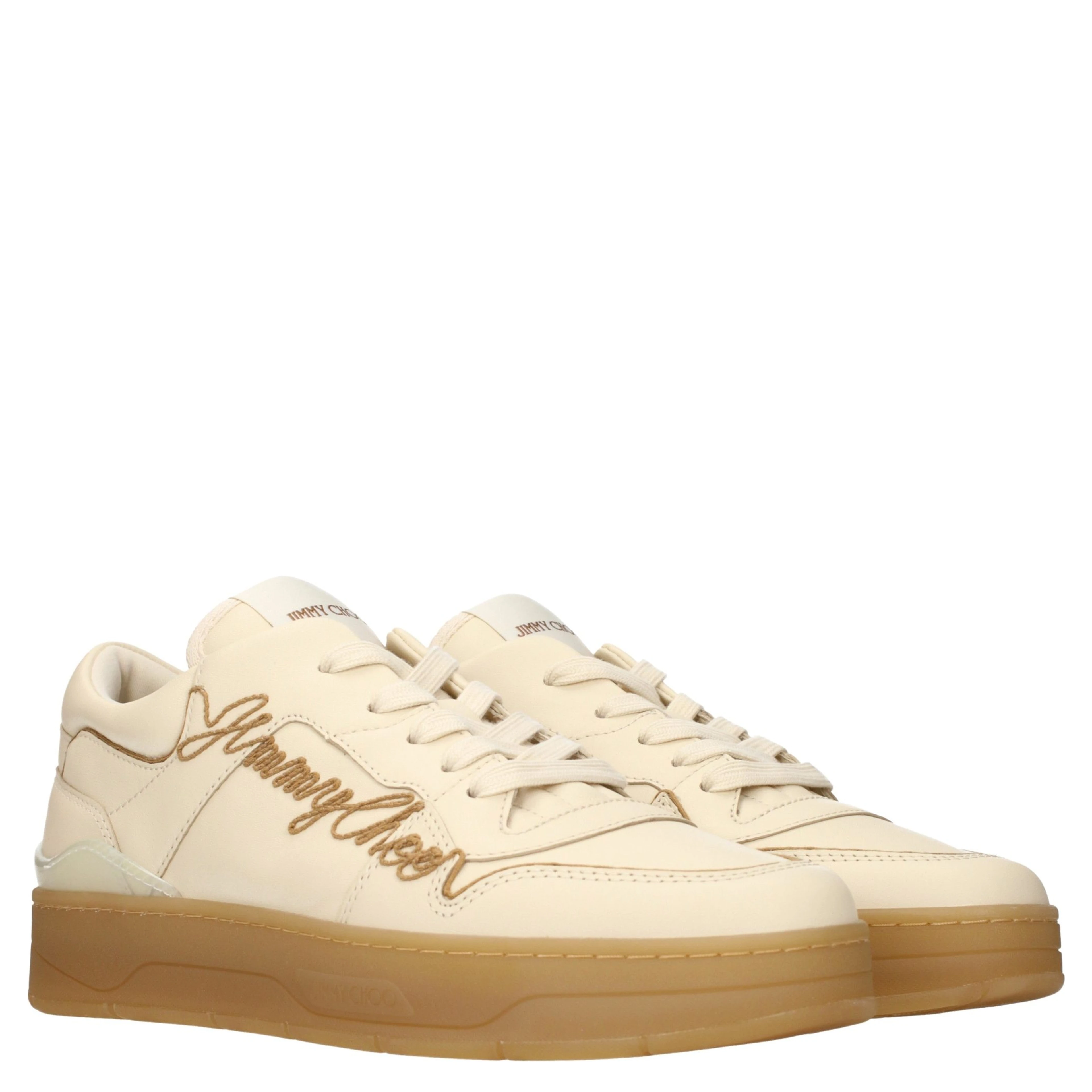 Beige Leather Low Top Sneakers
