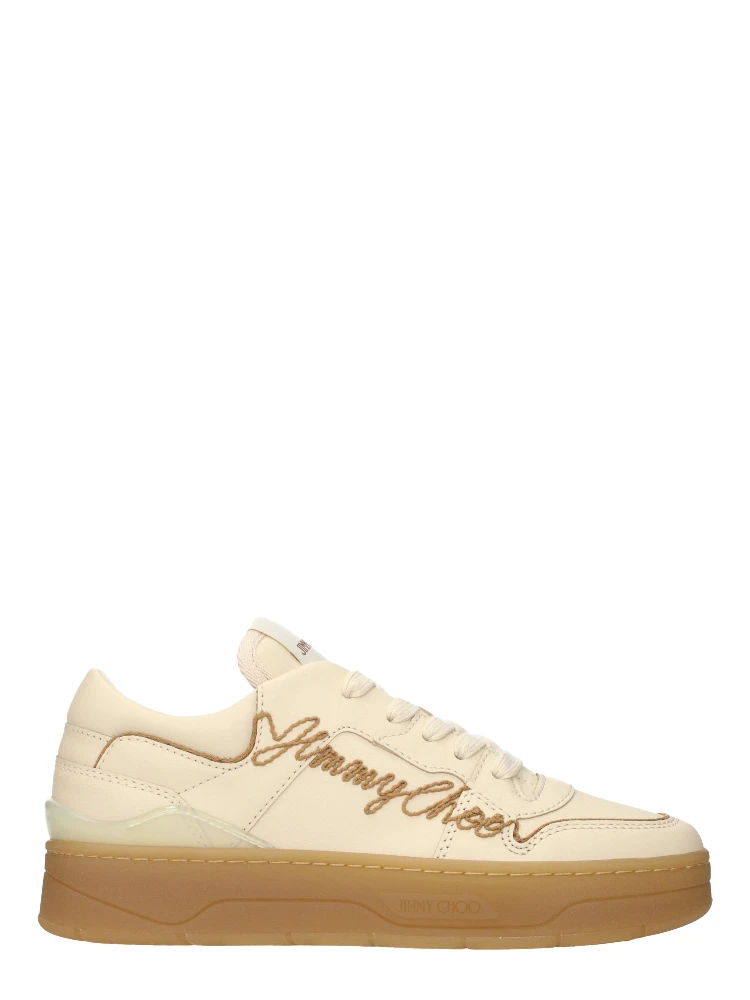 Beige Leather Low Top Sneakers