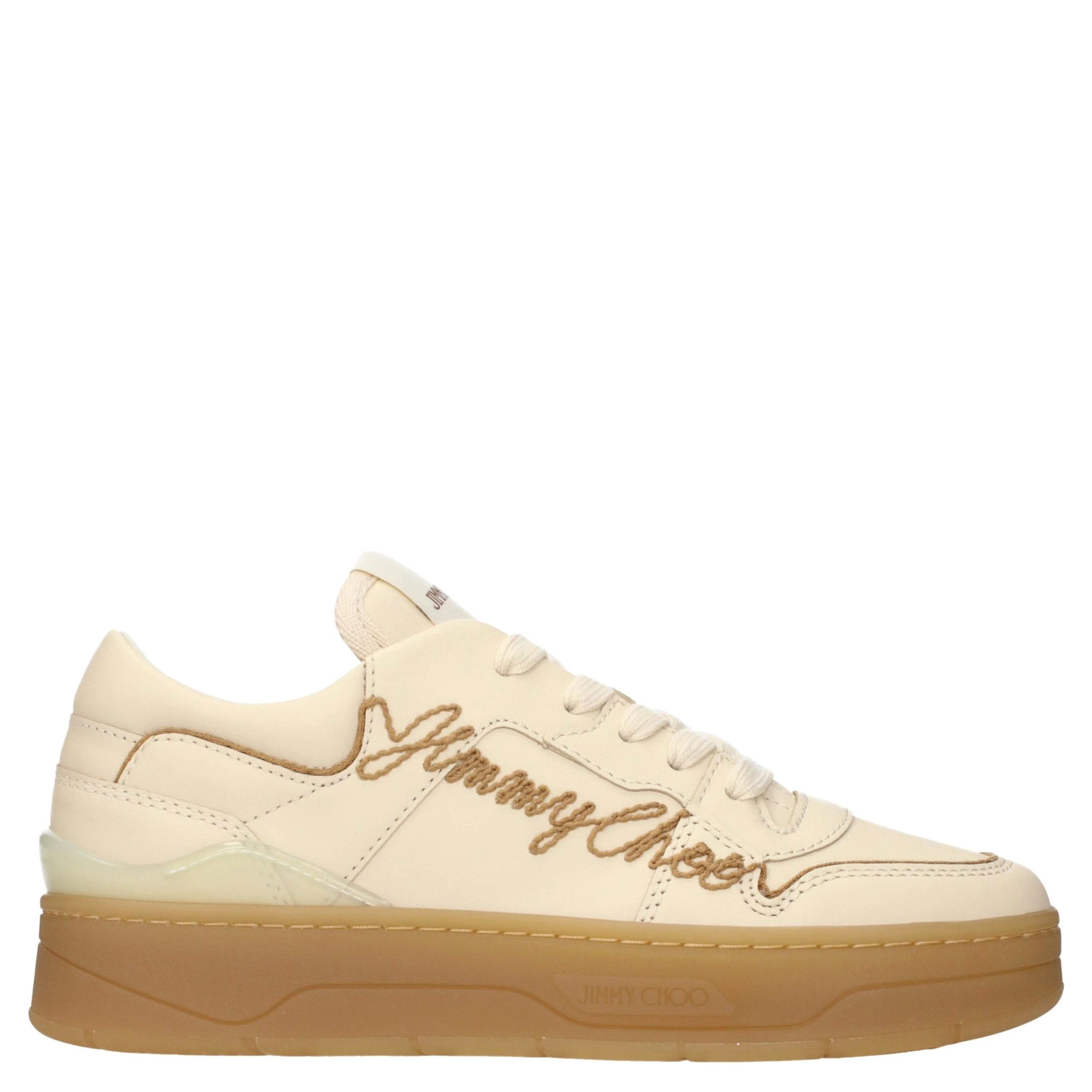 Beige Leather Low Top Sneakers