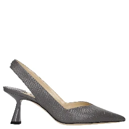 Gray Leather High Heel Pumps