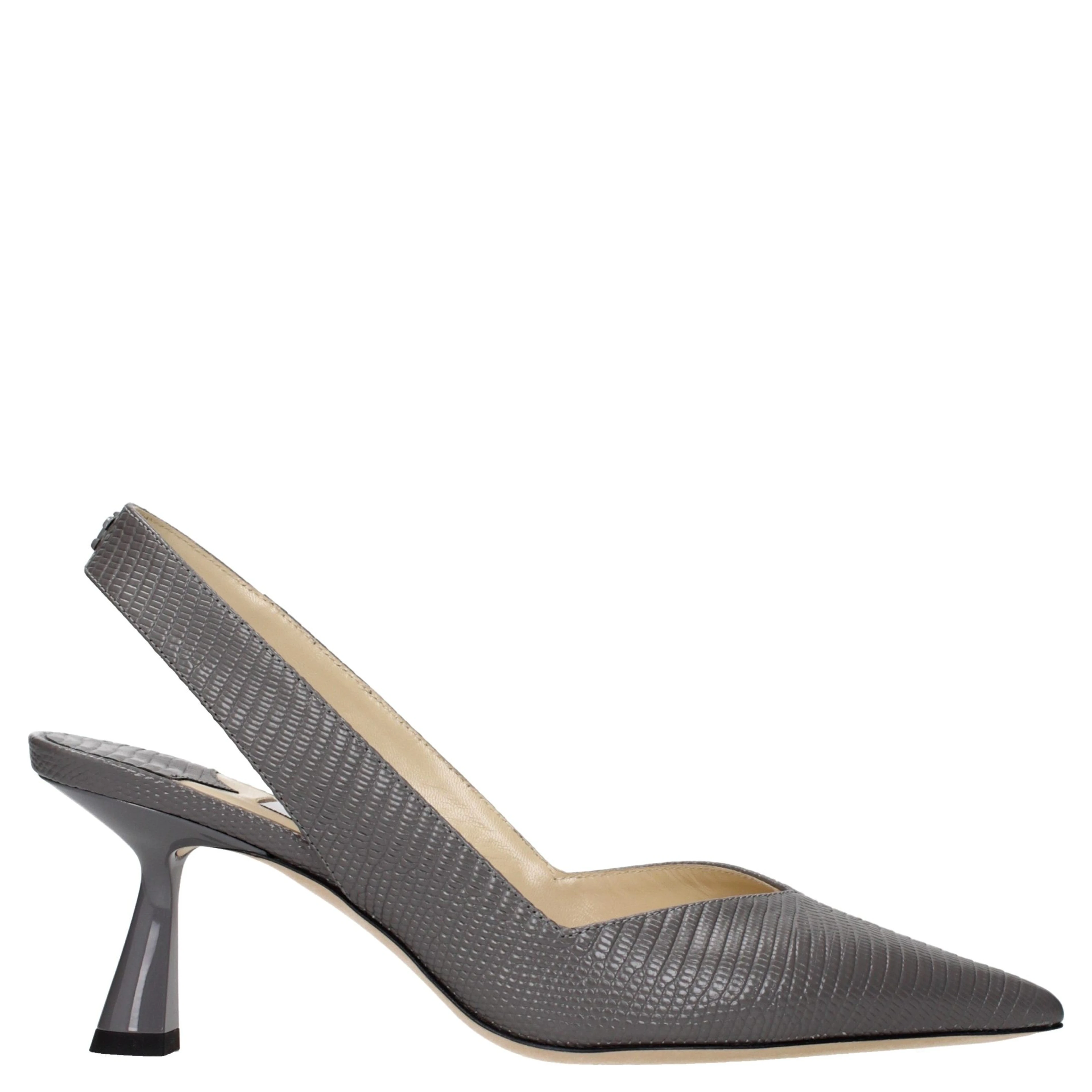 Gray Leather High Heel Pumps