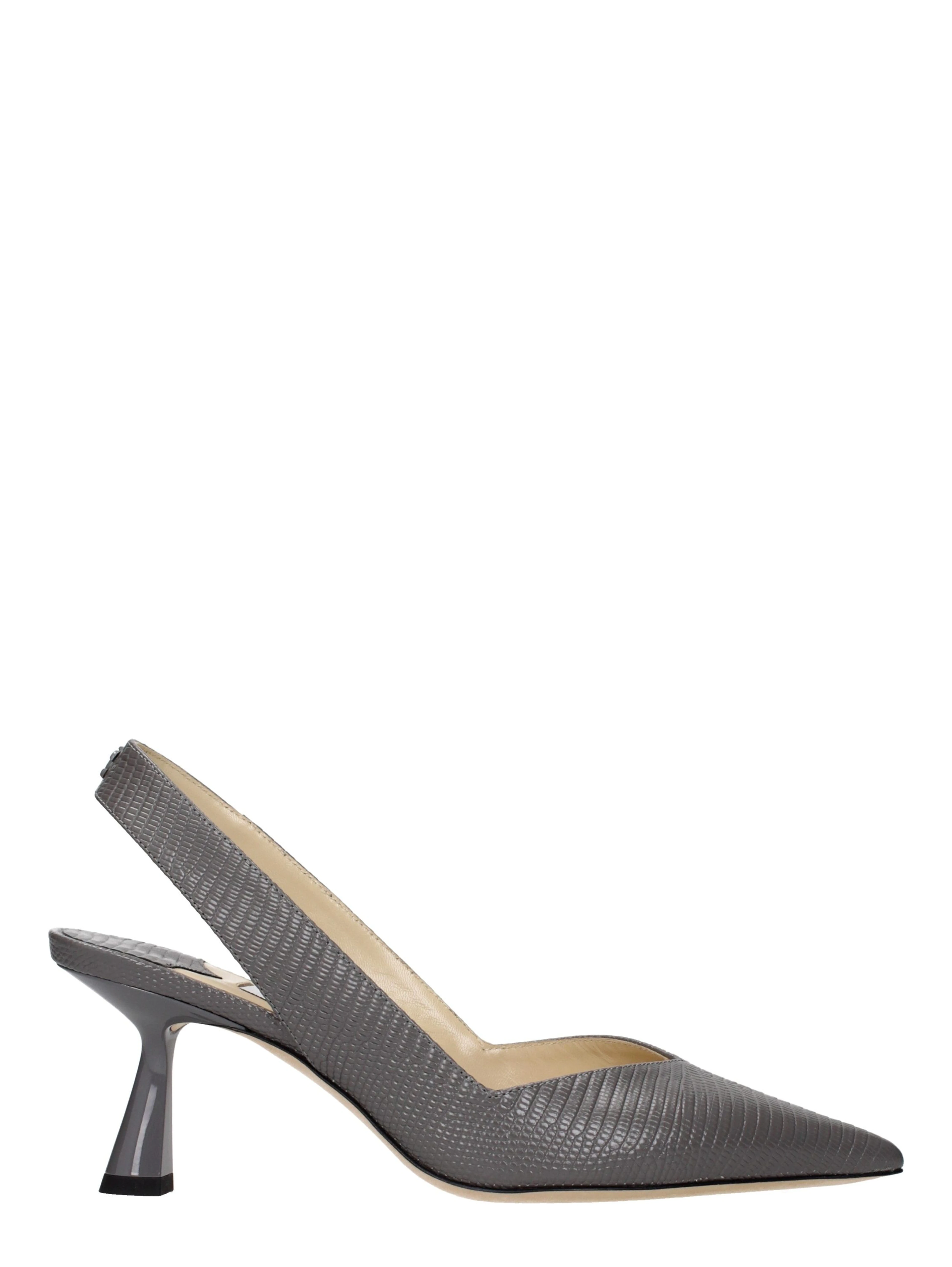 Gray Leather High Heel Pumps