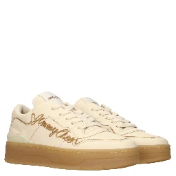 Beige Leather Low Top Sneakers