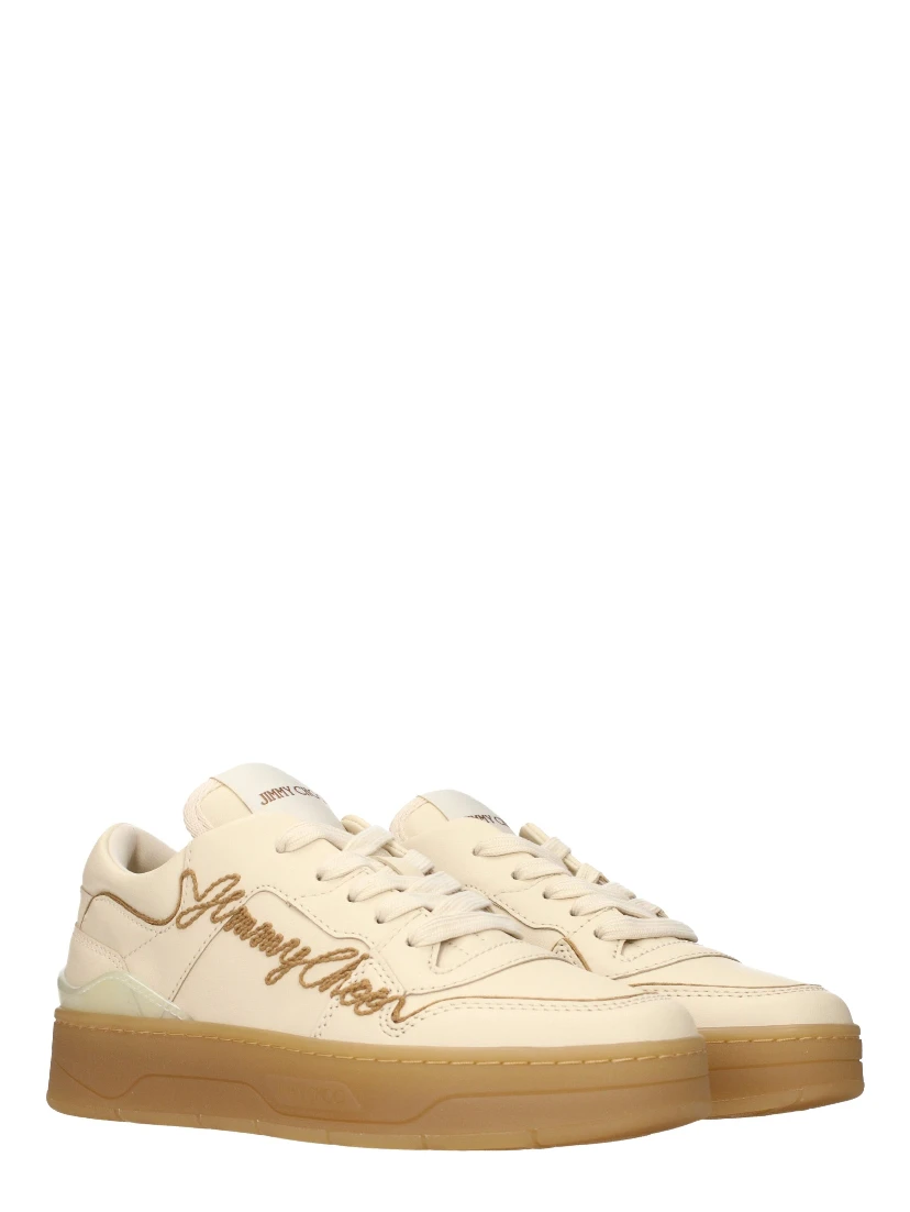 Beige Leather Low Top Sneakers