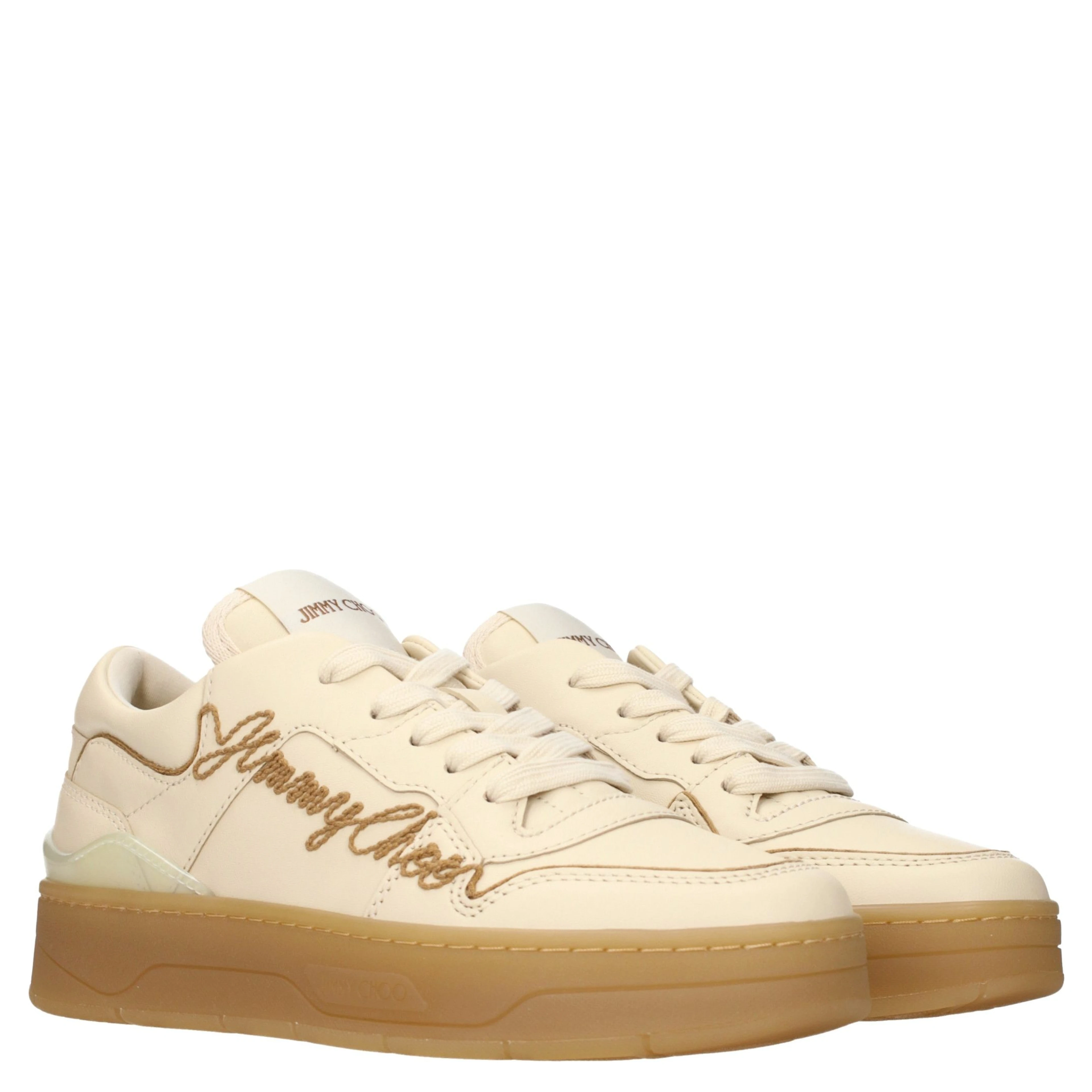 Beige Leather Low Top Sneakers