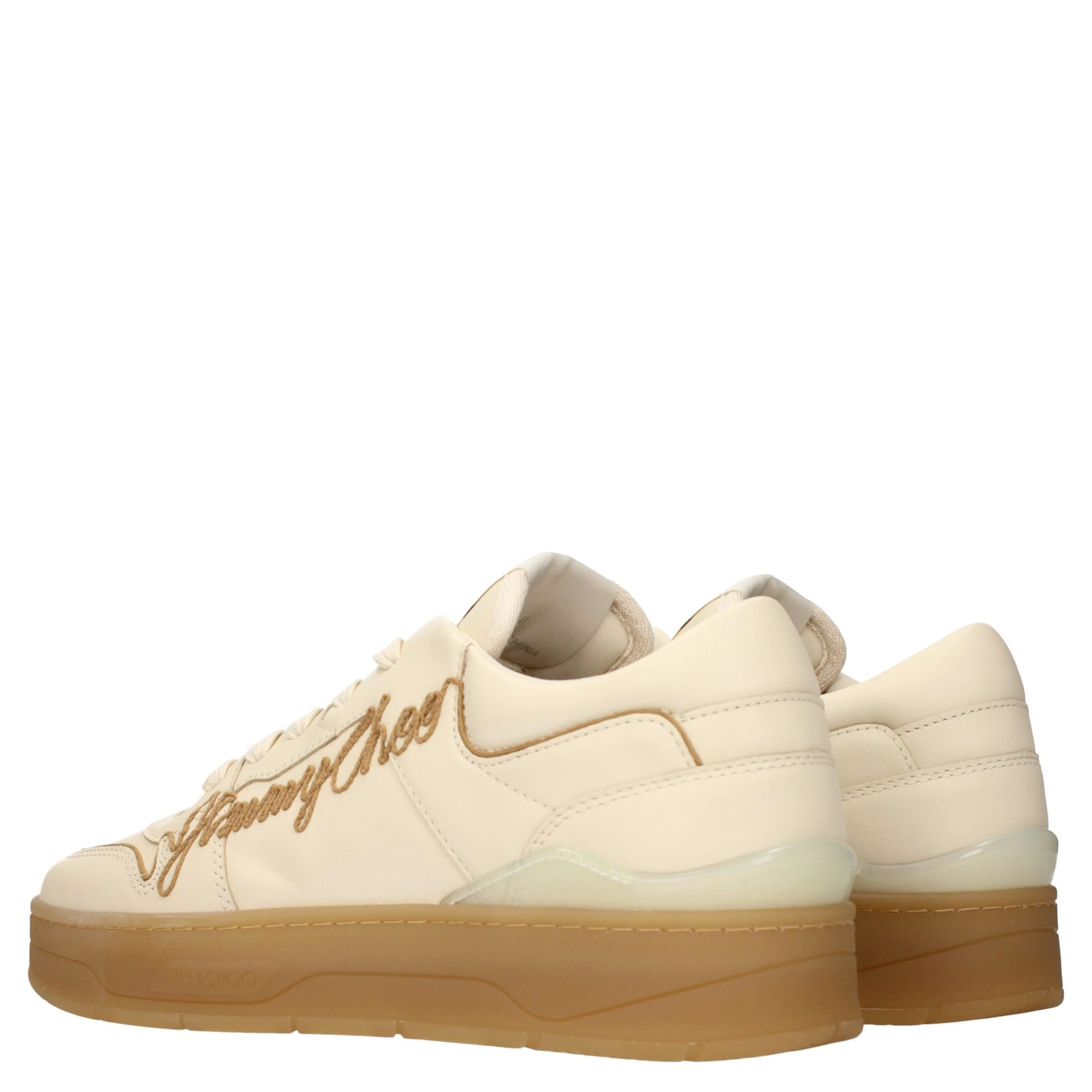 Beige Leather Low Top Sneakers