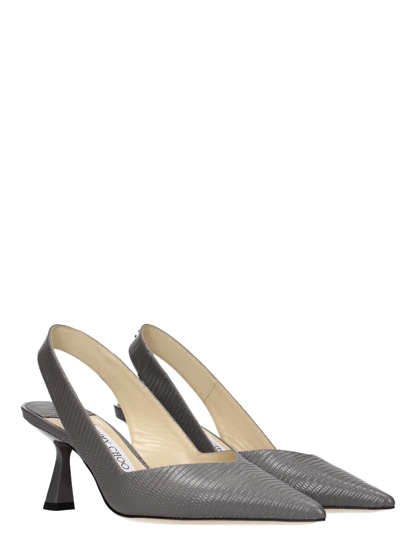 Gray Leather High Heel Pumps