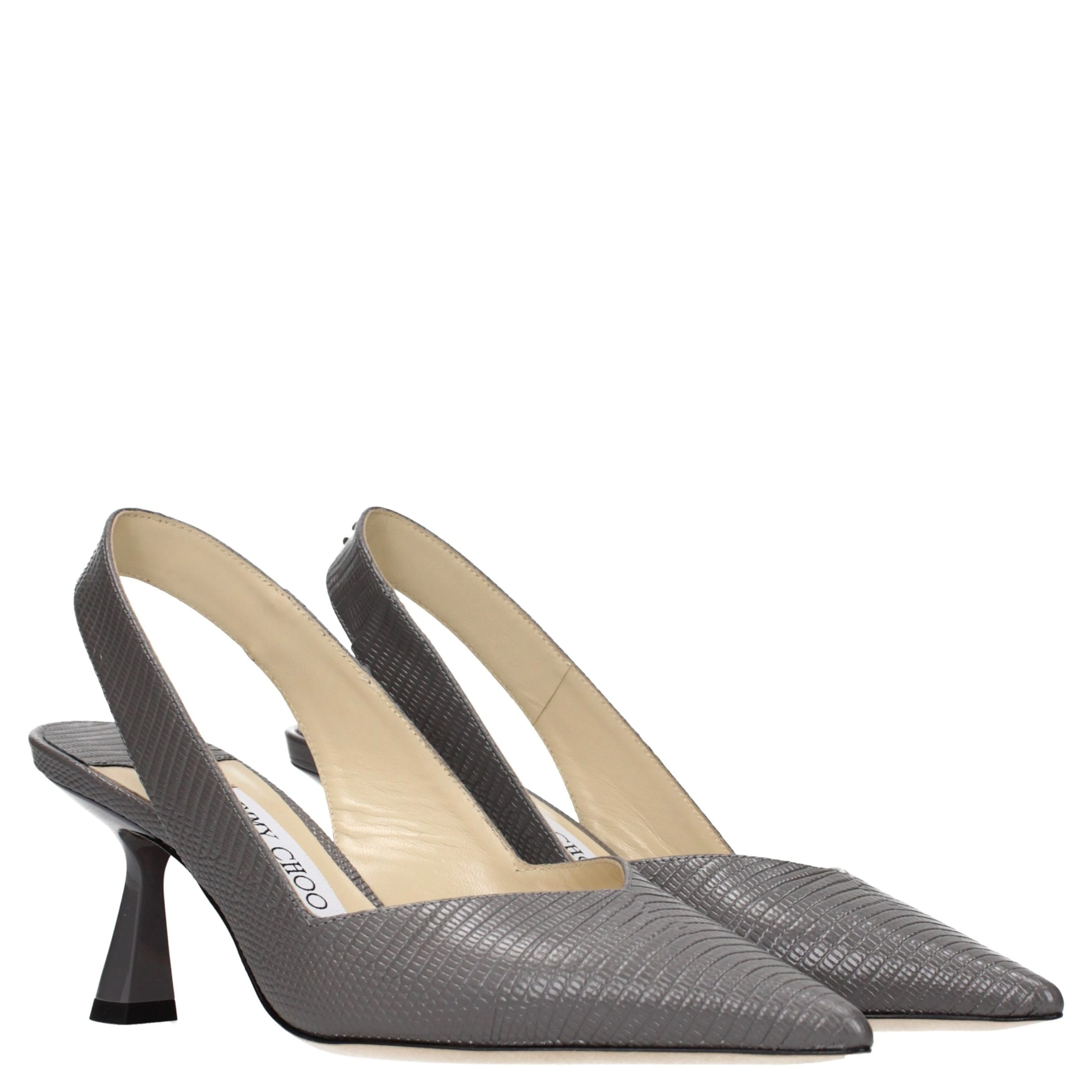 Gray Leather High Heel Pumps