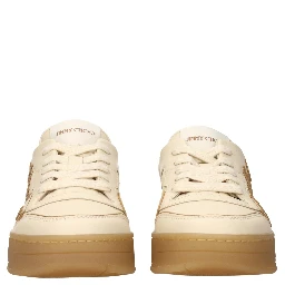 Beige Leather Low Top Sneakers