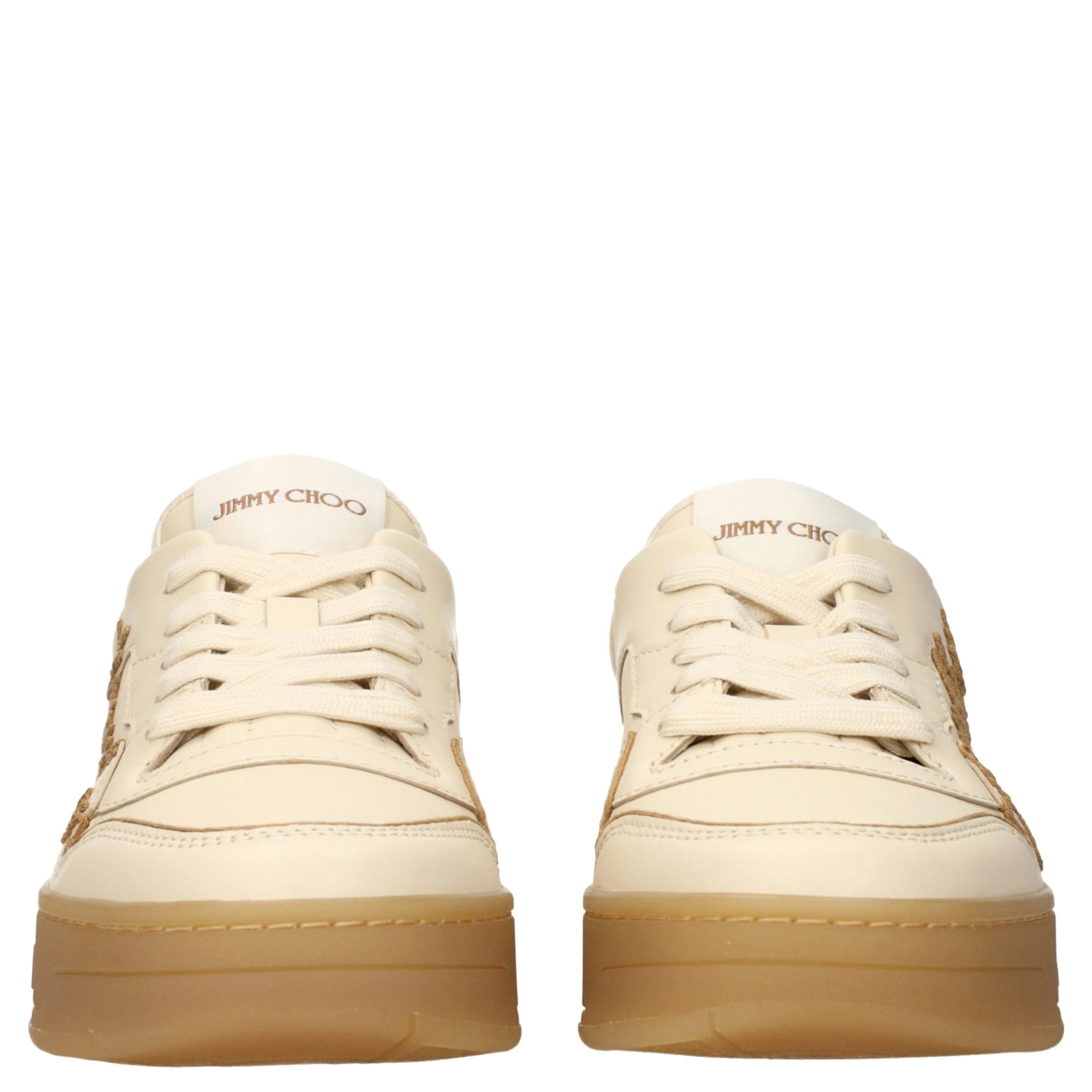 Beige Leather Low Top Sneakers