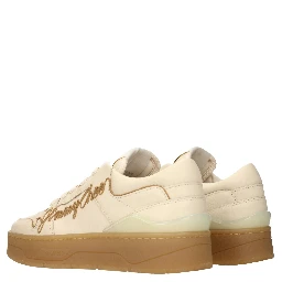 Beige Leather Low Top Sneakers