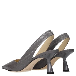 Gray Leather High Heel Pumps