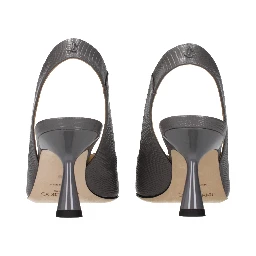 Gray Leather High Heel Pumps