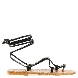 Black Cowhide Flat Sandals