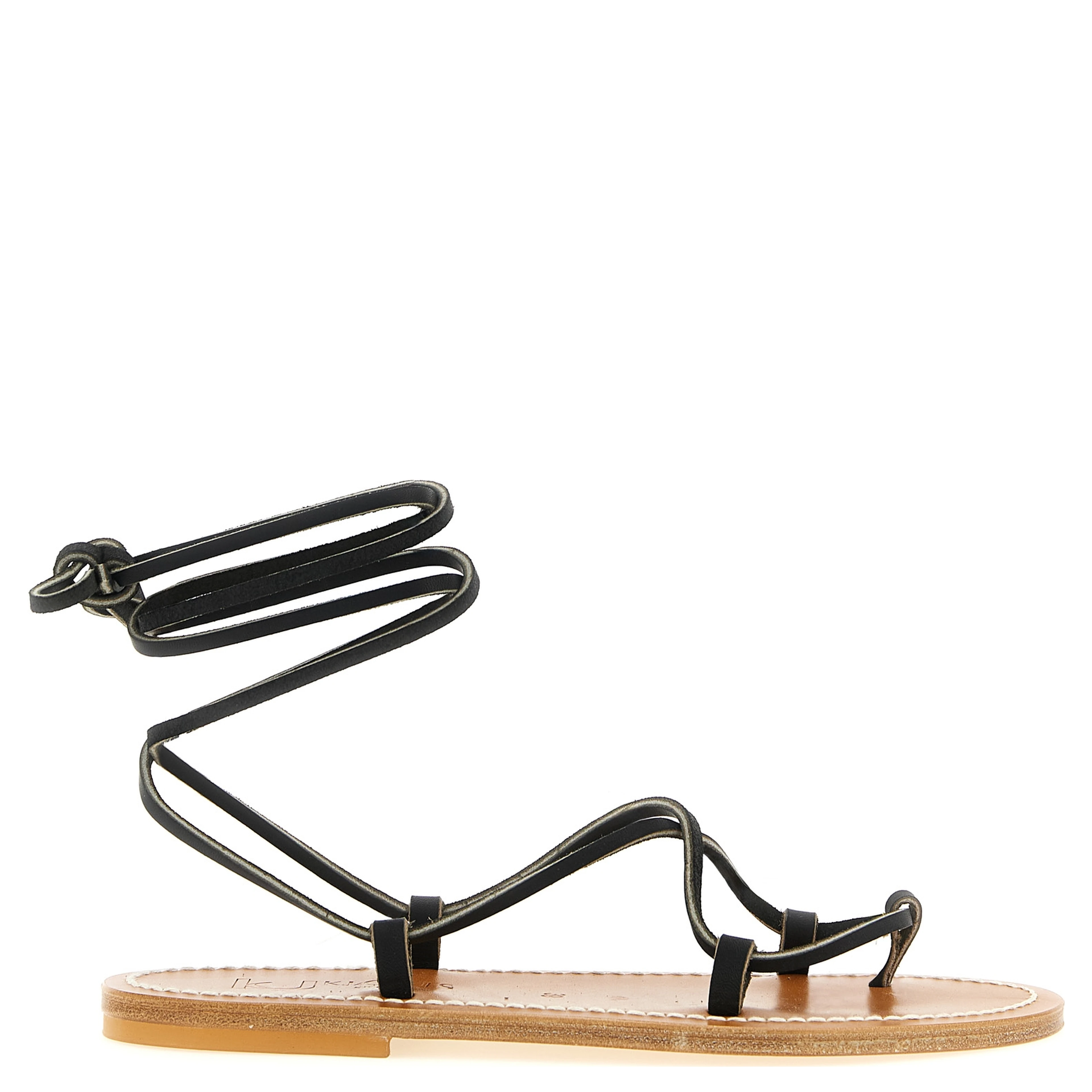 Black Cowhide Flat Sandals