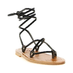 Black Cowhide Flat Sandals