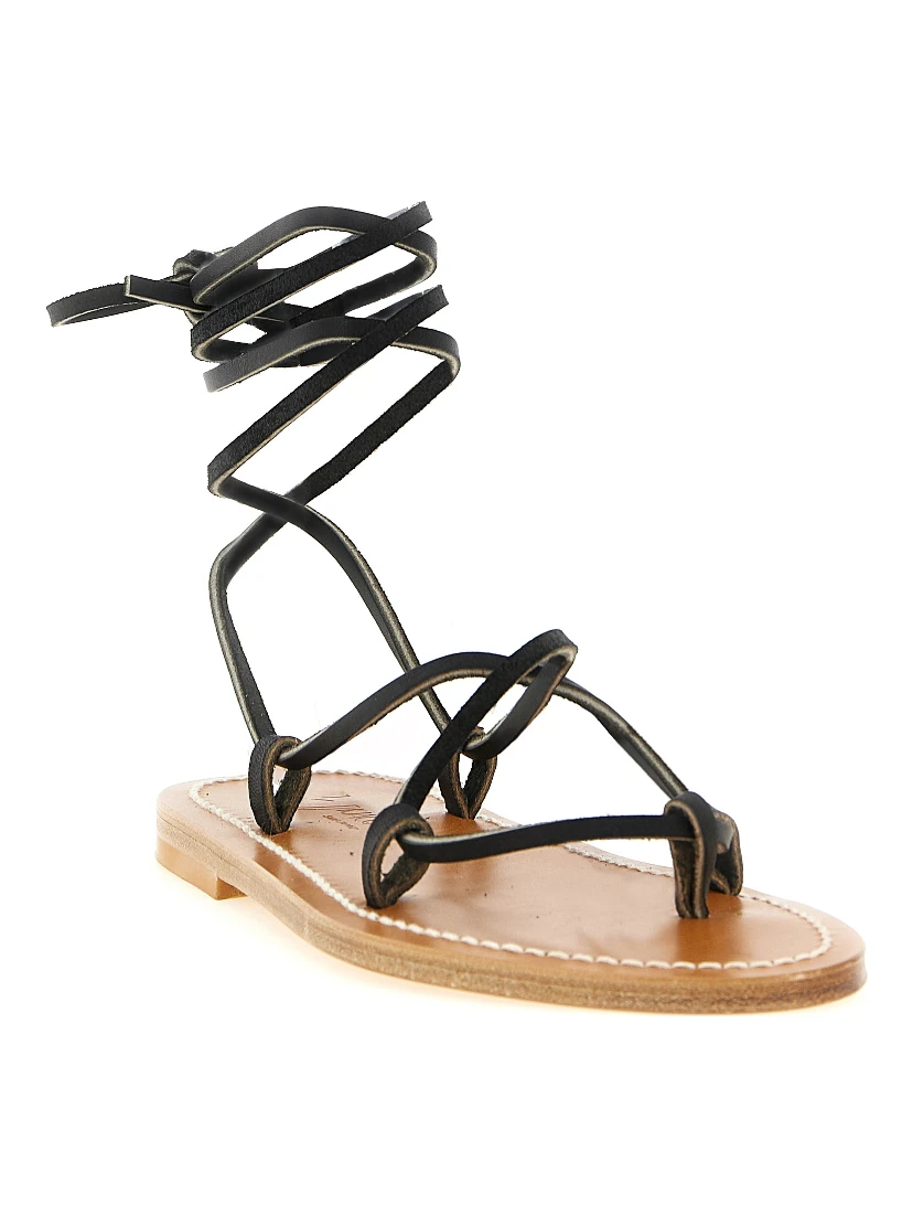Black Cowhide Flat Sandals