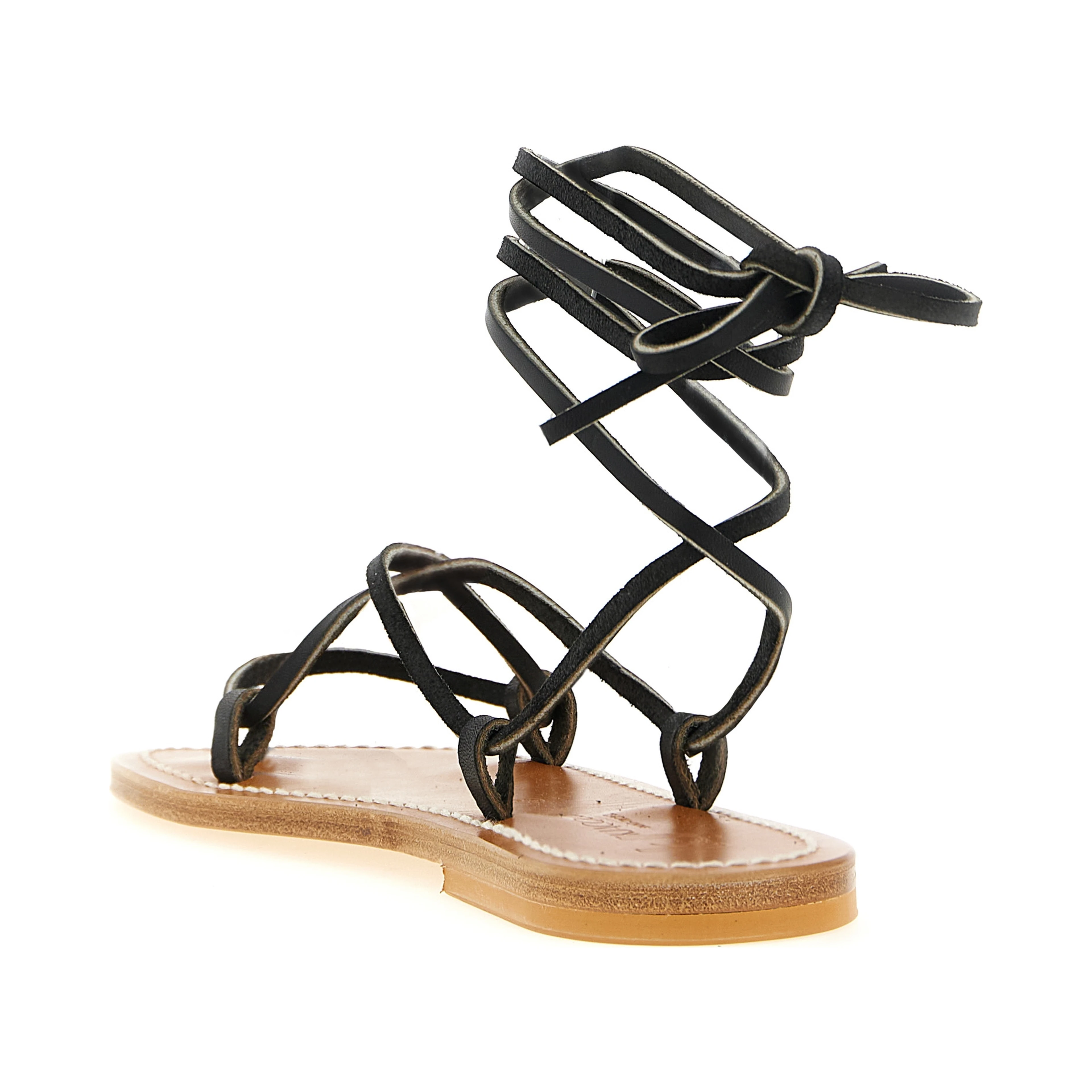 Black Cowhide Flat Sandals