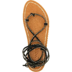 Black Cowhide Flat Sandals