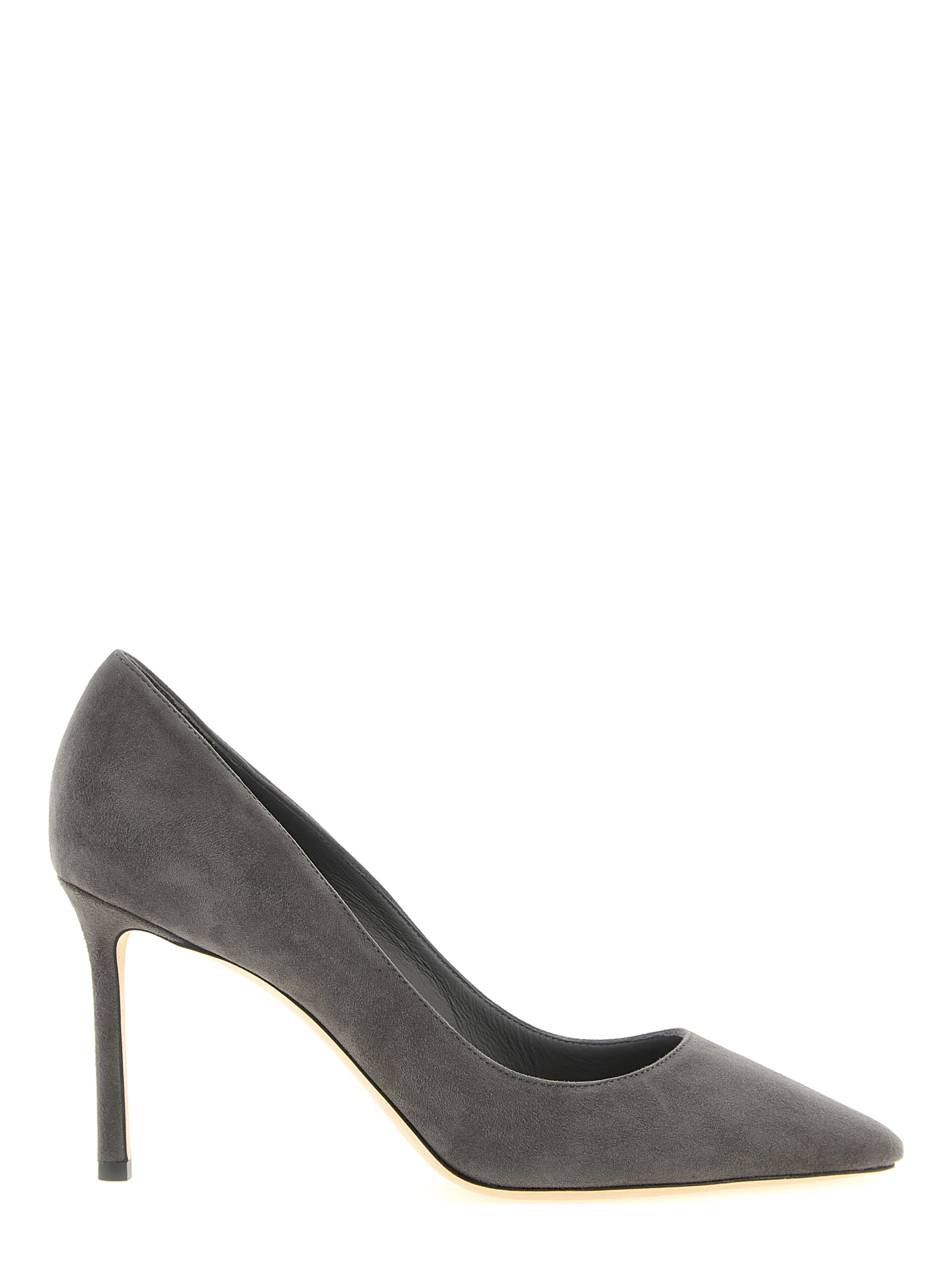 Gray Leather High Heel Pumps