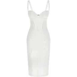 White Polyester Midi Dress
