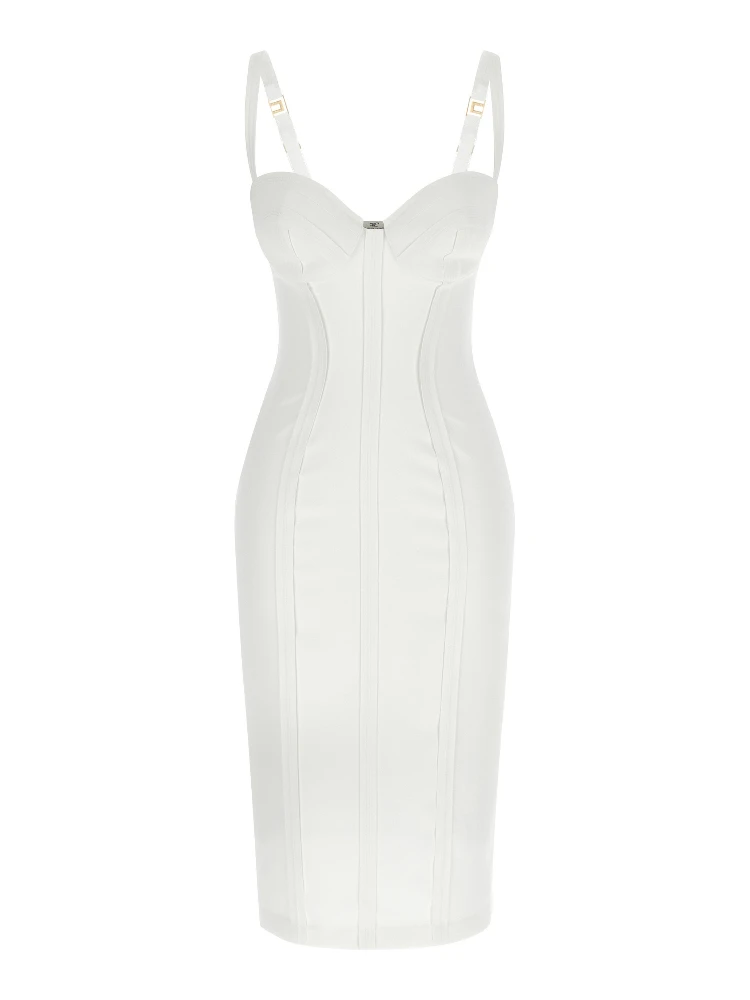 White Polyester Midi Dress