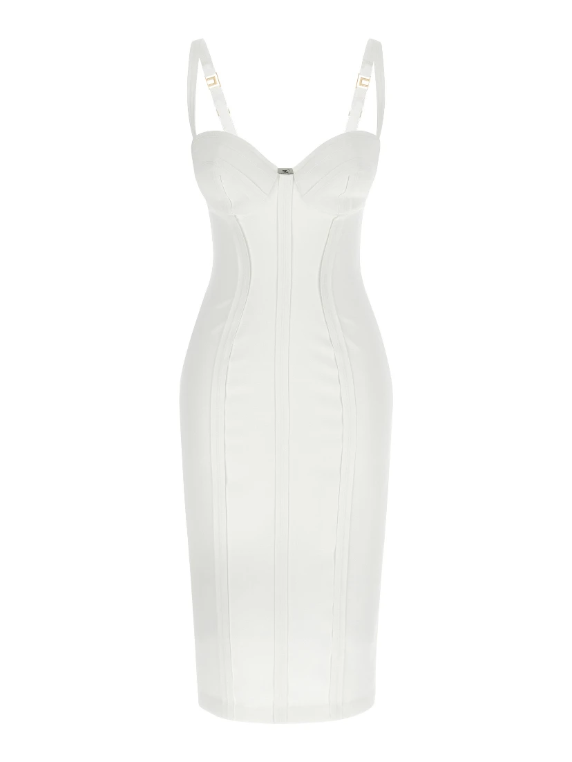 White Polyester Midi Dress