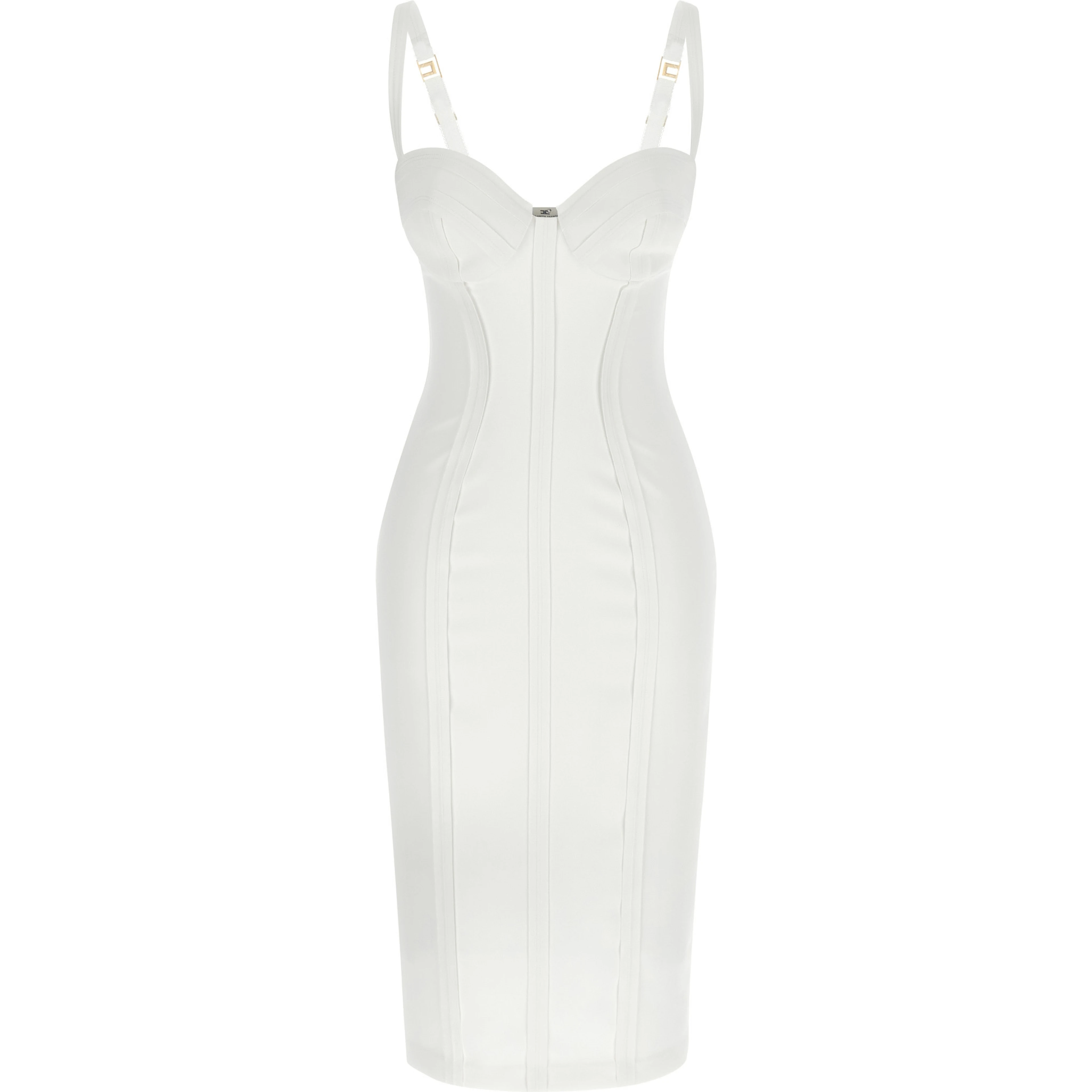 White Polyester Midi Dress