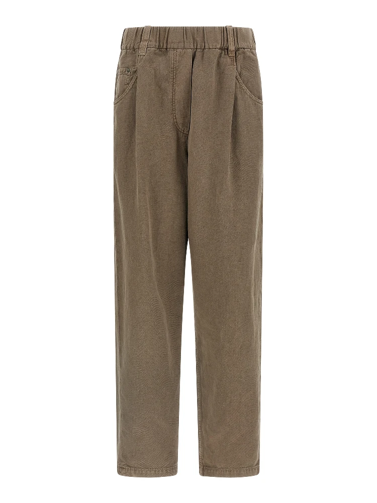 Brown Cotton Casual Pants