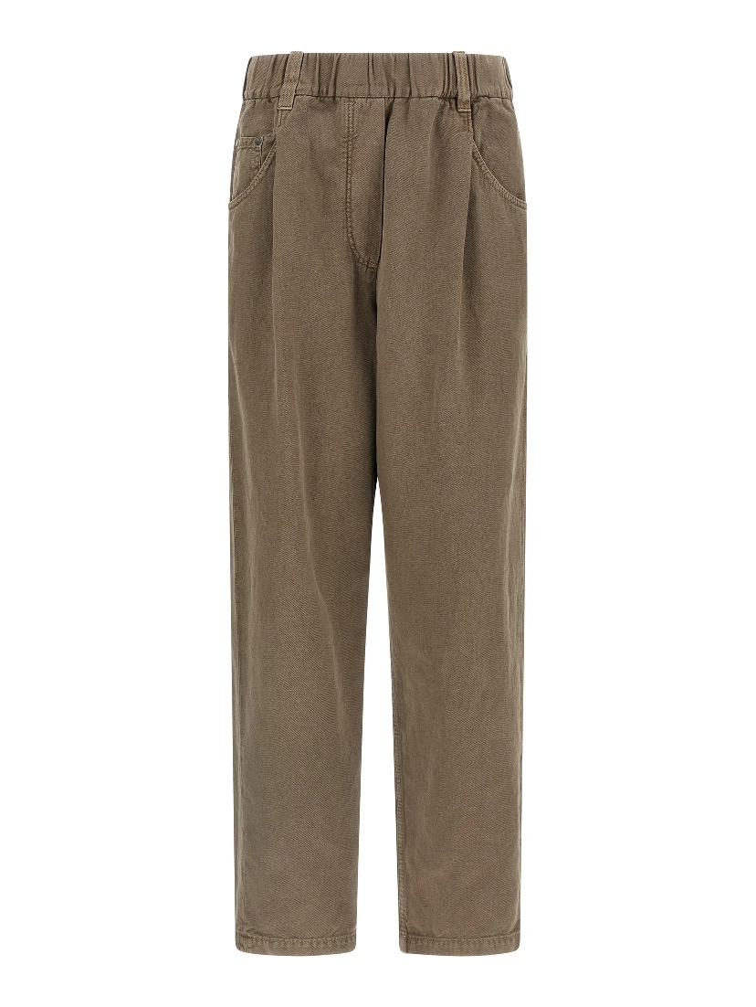 Brown Cotton Casual Pants