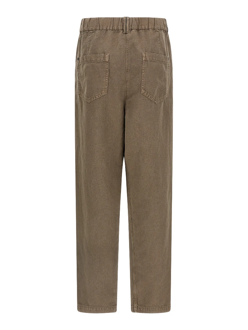 Brown Cotton Casual Pants