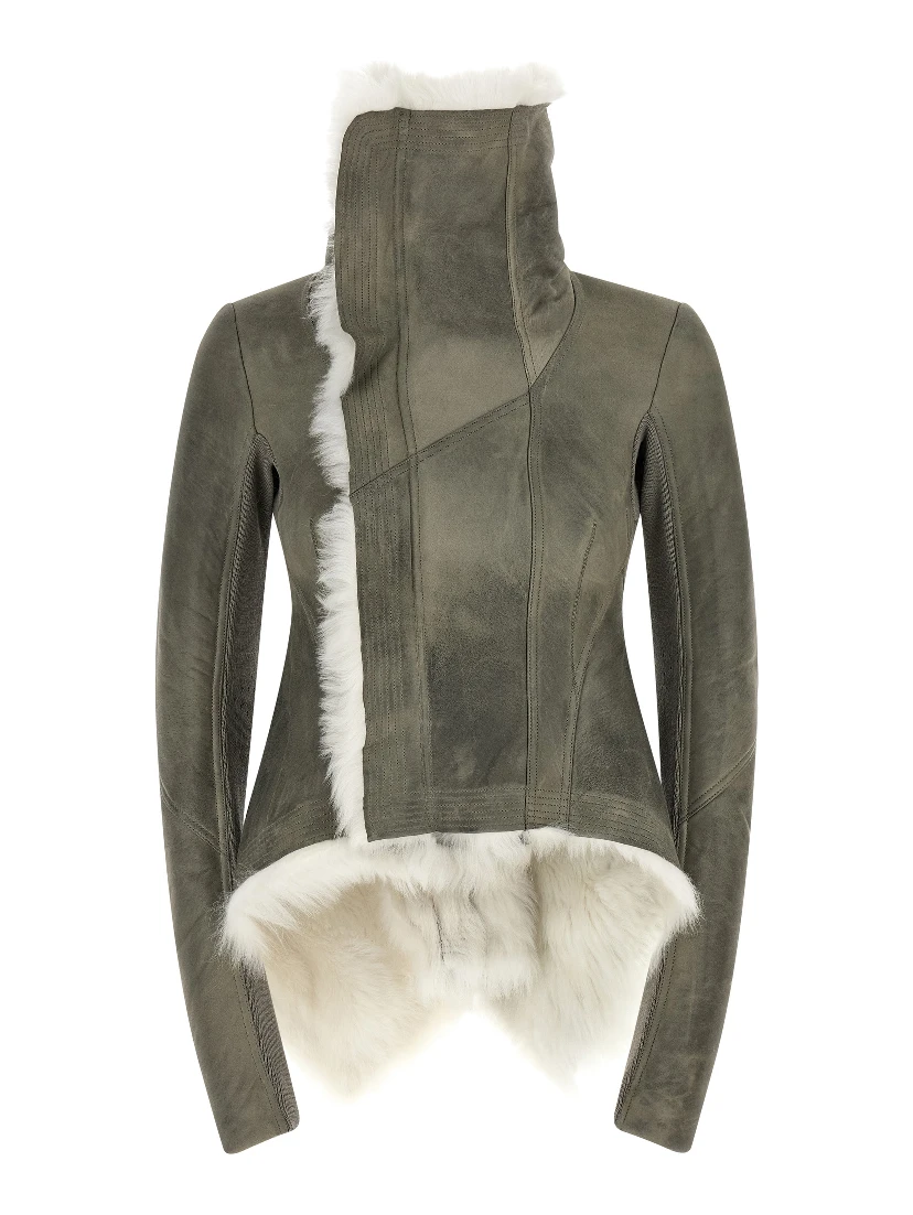 Gray Lamb Fur Leather Jacket