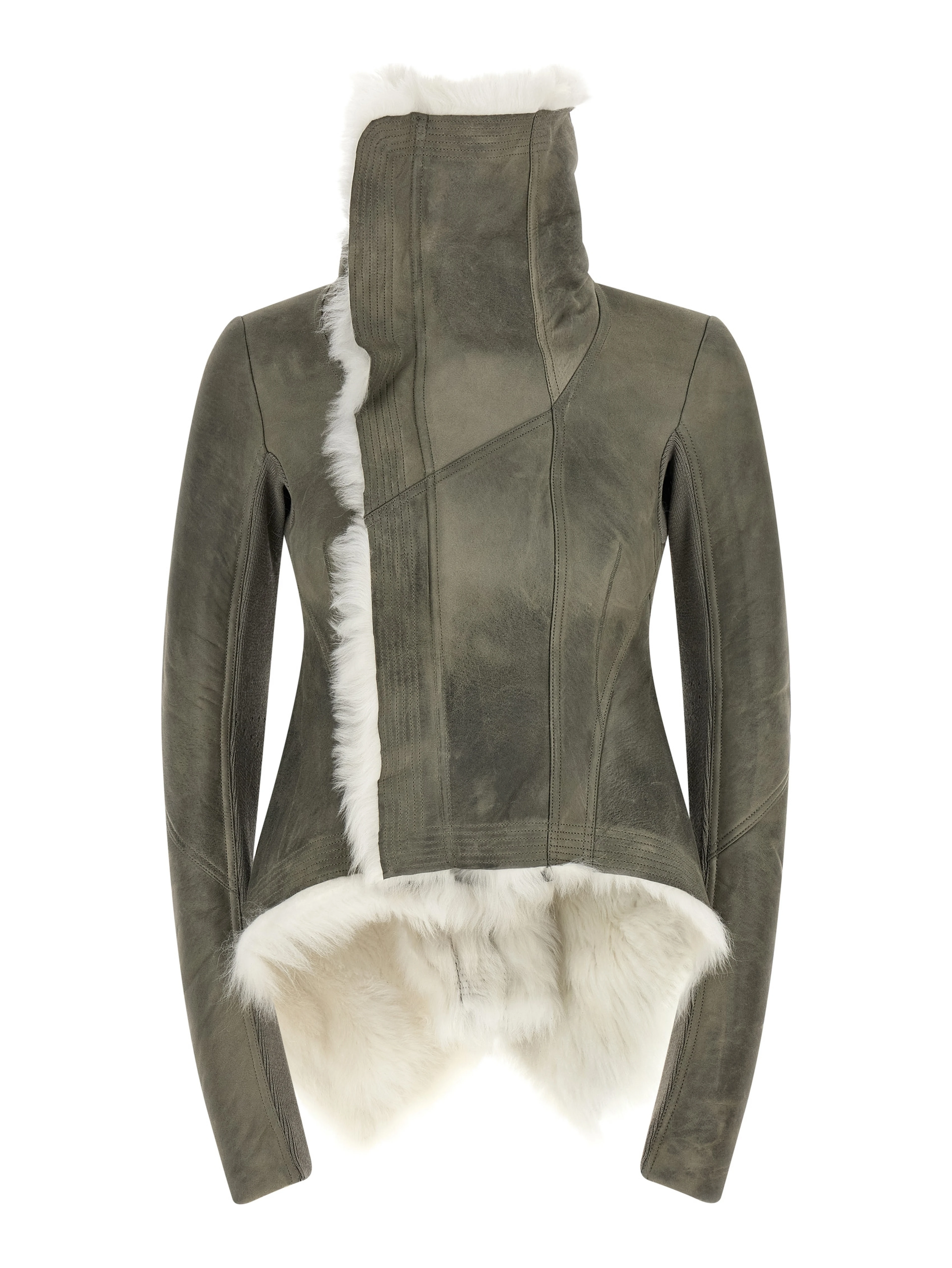 Gray Lamb Fur Leather Jacket