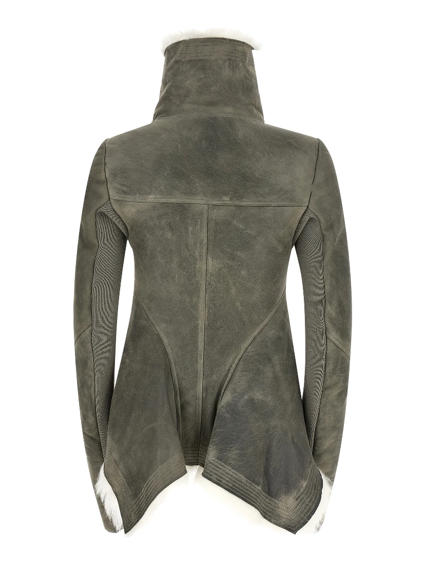 Gray Lamb Fur Leather Jacket