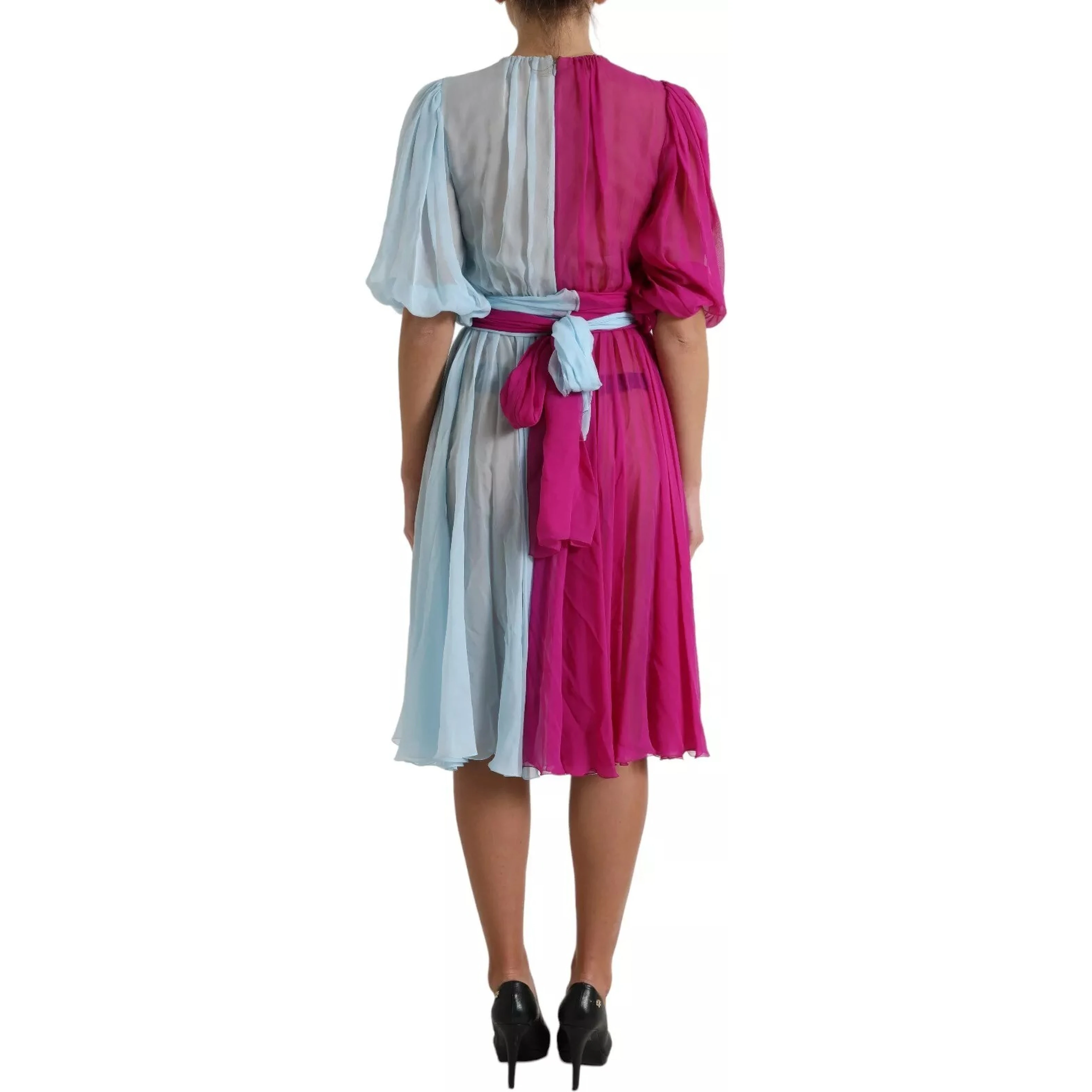 Light Blue Silk Two Tone Midi Dress