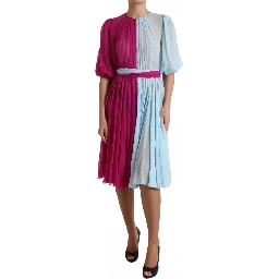 Light Blue Silk Two Tone Midi Dress