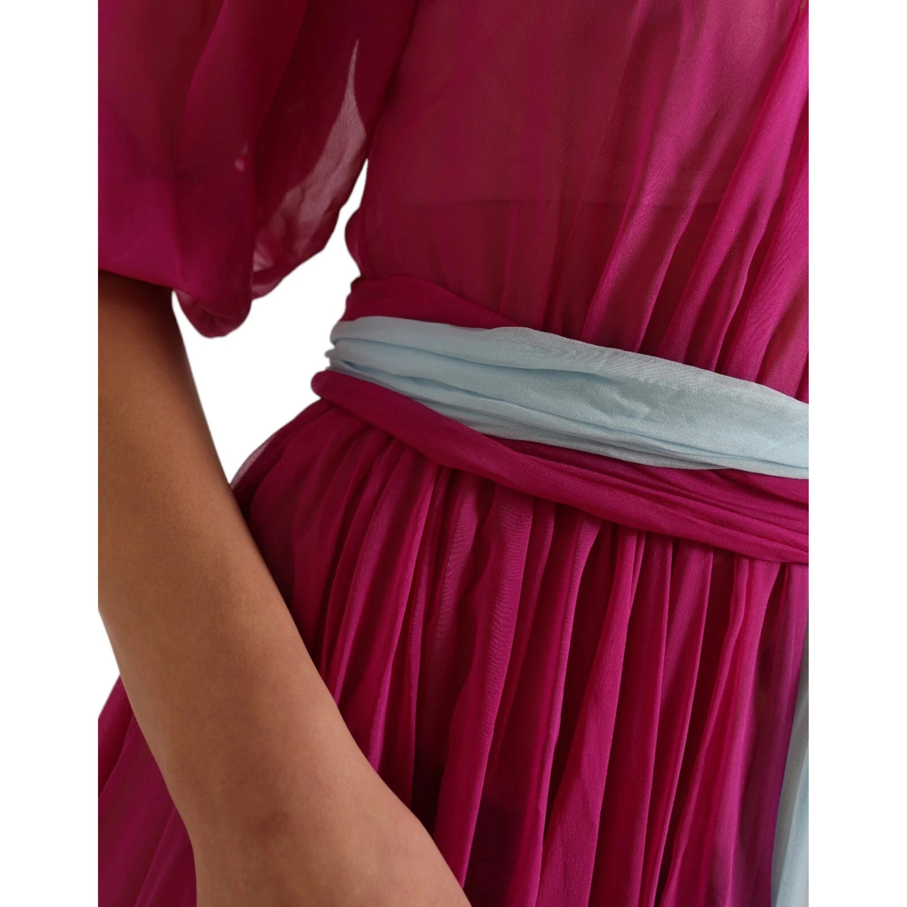 Light Blue Silk Two Tone Midi Dress