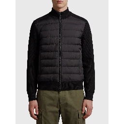 Black quilted zip-up cardigan