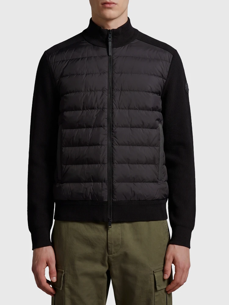 Black quilted zip-up cardigan
