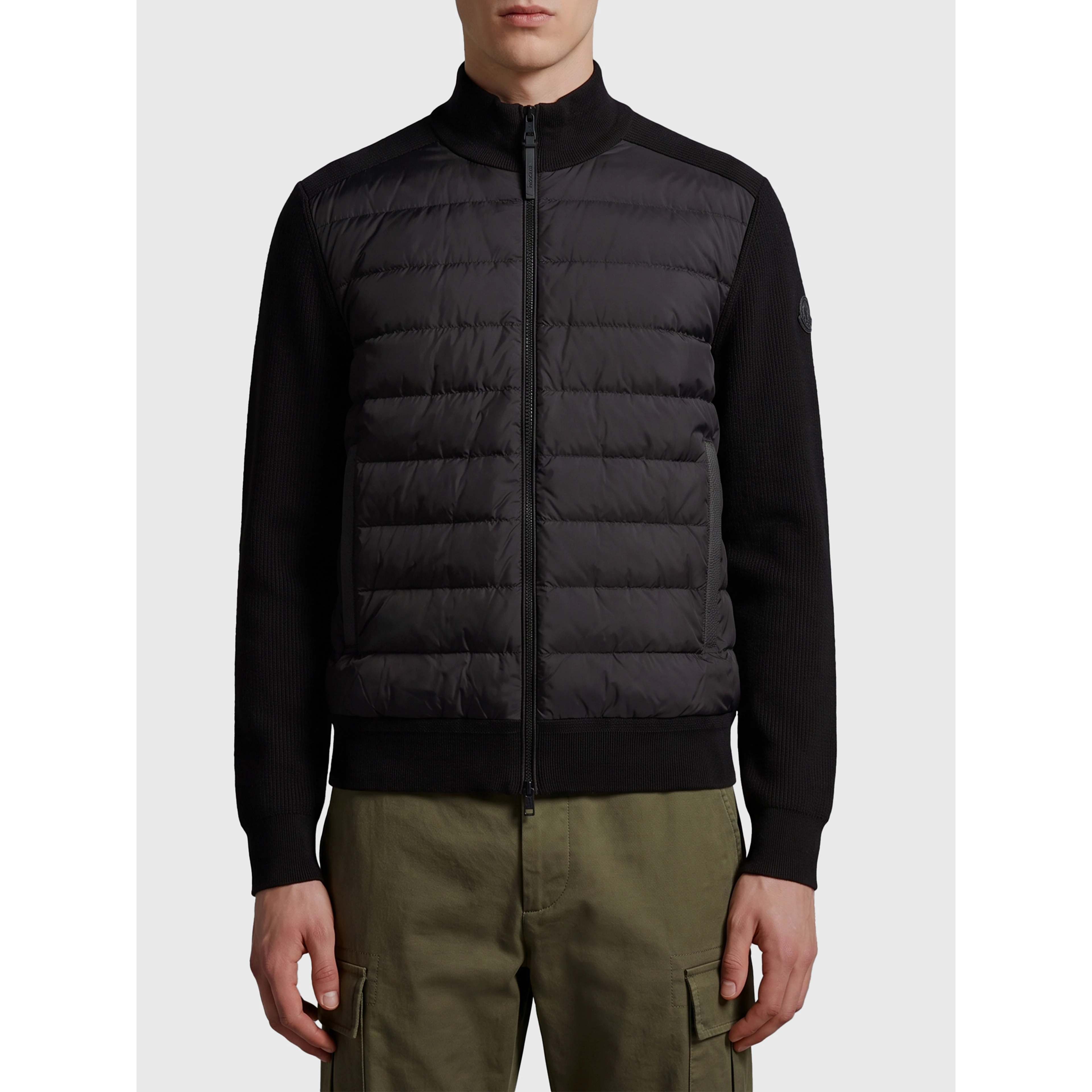 Black quilted zip-up cardigan