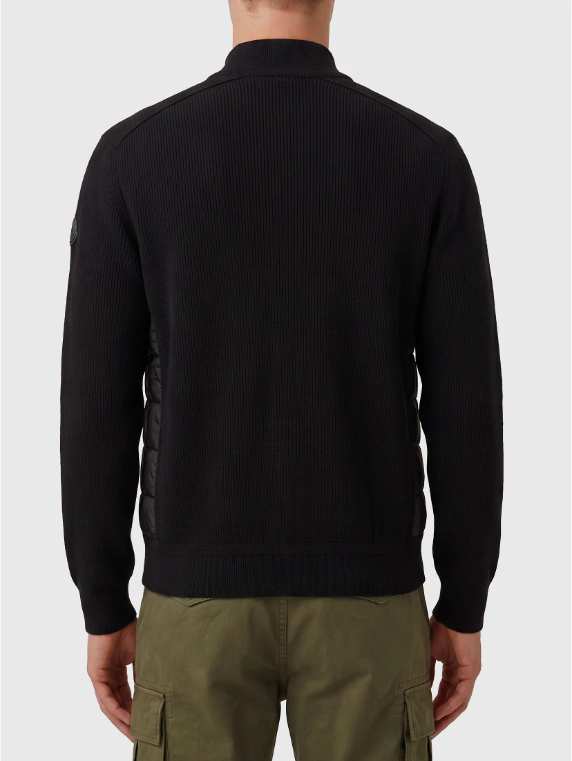 Black quilted zip-up cardigan